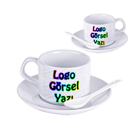 Kişiye Özel İkili Tabaklı ve Kaşıklı Fincan Seti Baskı