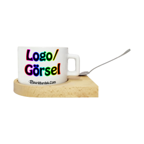 Toptan Ahşap Tabaklı ve Kaşıklı Fincan Baskı