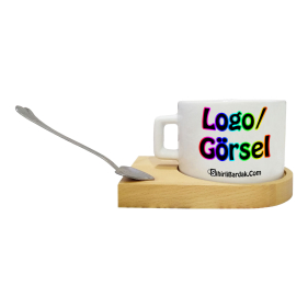 Toptan Ahşap Tabaklı ve Kaşıklı Fincan Baskı