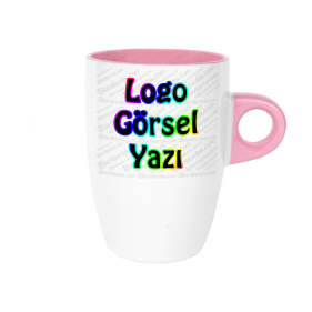 Toptan İçi ve Kulpu Pembe Latte Fincanı Baskı