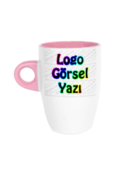 Toptan İçi ve Kulpu Pembe Latte Fincanı Baskı