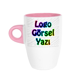 Toptan İçi ve Kulpu Pembe Latte Fincanı Baskı