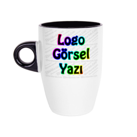 Toptan İçi ve Kulpu Siyah Latte Fincanı Baskı