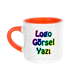 Toptan İçi ve Kulpu Turuncu Americano Fincanı Baskı Toptan İçi ve Kulpu Turuncu Americano Fincanı Baskı