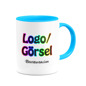 Kişiye Özel İçi ve Kulpu Mavi Kupa Bardak Baskı Kişiye Özel İçi ve Kulpu Mavi Kupa Bardak Baskı