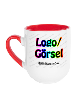 Toptan İçi ve Kulpu Kırmızı Oval Kupa Bardak Baskı Toptan İçi ve Kulpu Kırmızı Oval Kupa Bardak Baskı