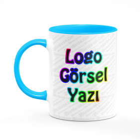 Toptan İçi ve Kulpu Mavi Kupa Bardak Baskı