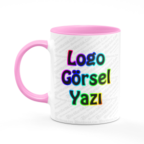 Toptan İçi ve Kulpu Pembe Kupa Bardak Baskı