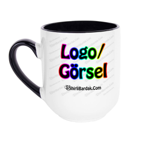 Toptan İçi ve Kulpu Siyah Oval Kupa Bardak Baskı Toptan İçi ve Kulpu Siyah Oval Kupa Bardak Baskı